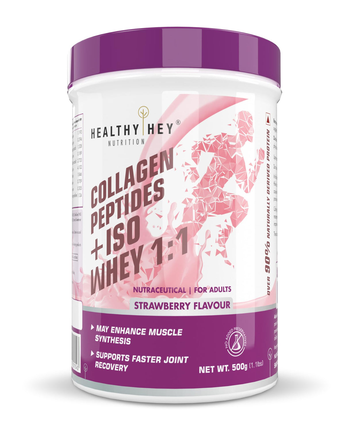 HealthyHey Nutrition Collagen Whey Protein 1:1 for Fitness, Joint & Glow - EAA 9g + BCAA 2.5g - Lactose Free, Gluten Free (Strawberry, 500g)