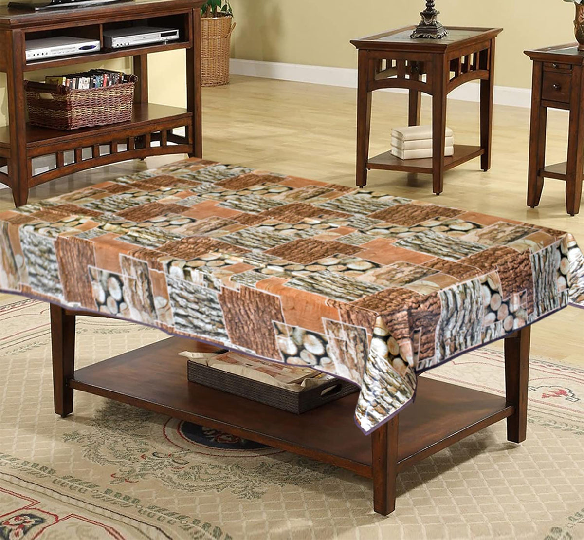 Kuber Industries Wooden Print Reversable PVC Center Table Cover for Home Decorative Luxurious 4 Seater, 60"x36" (Brown) 54KM4268