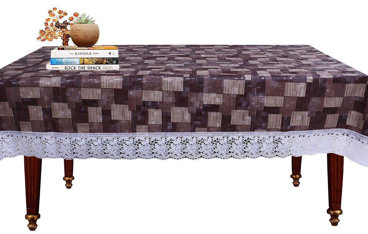 Kuber Industries 3D Checkered Design PVC 4 Seater Center Table Cover 60"x40"(Brown) - CTKTC040094, Standard