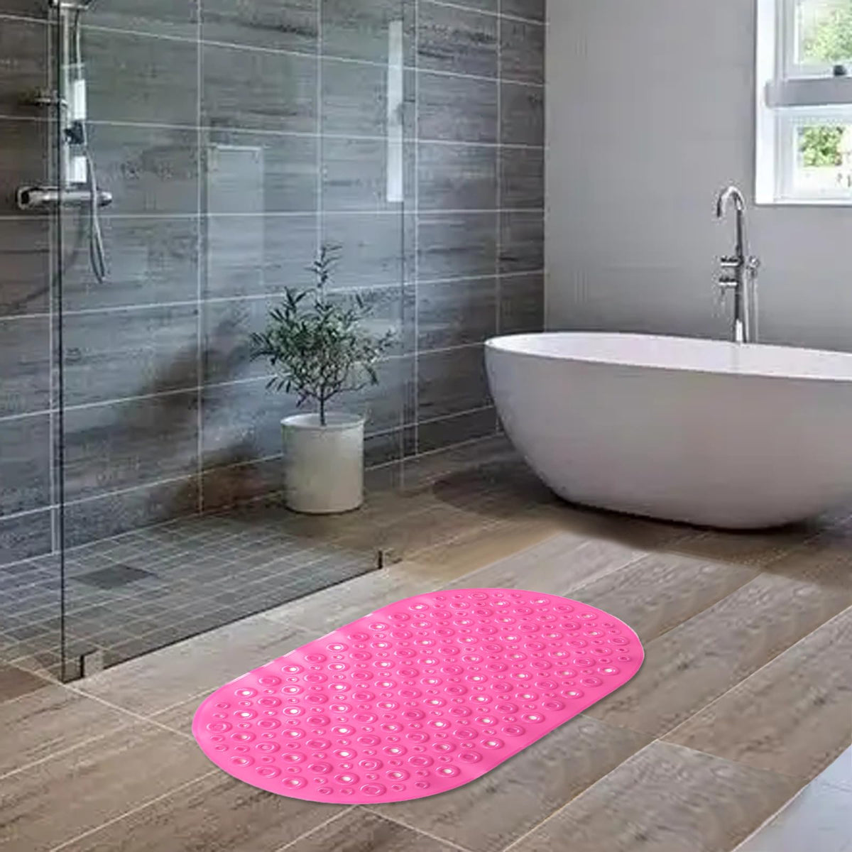 UMAI (36x65cm) Mats for Floor | Bathroom Door Mat | Shower Mats for Bathroom Anti Slip with Suction Cups Quick Drying PVC Bathroom Mat | Bathroom Mats Water Soak | Machine Washable-Deep Pink