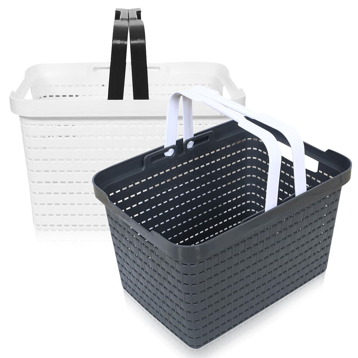 Kuber Industries Basket | Plastic Fruits Storage Basket | Picnic Storage Basket | Kitchen Storage Basket | Stationery Storage Basket | FLORA-333 | Pack of 2 | White & Gray
