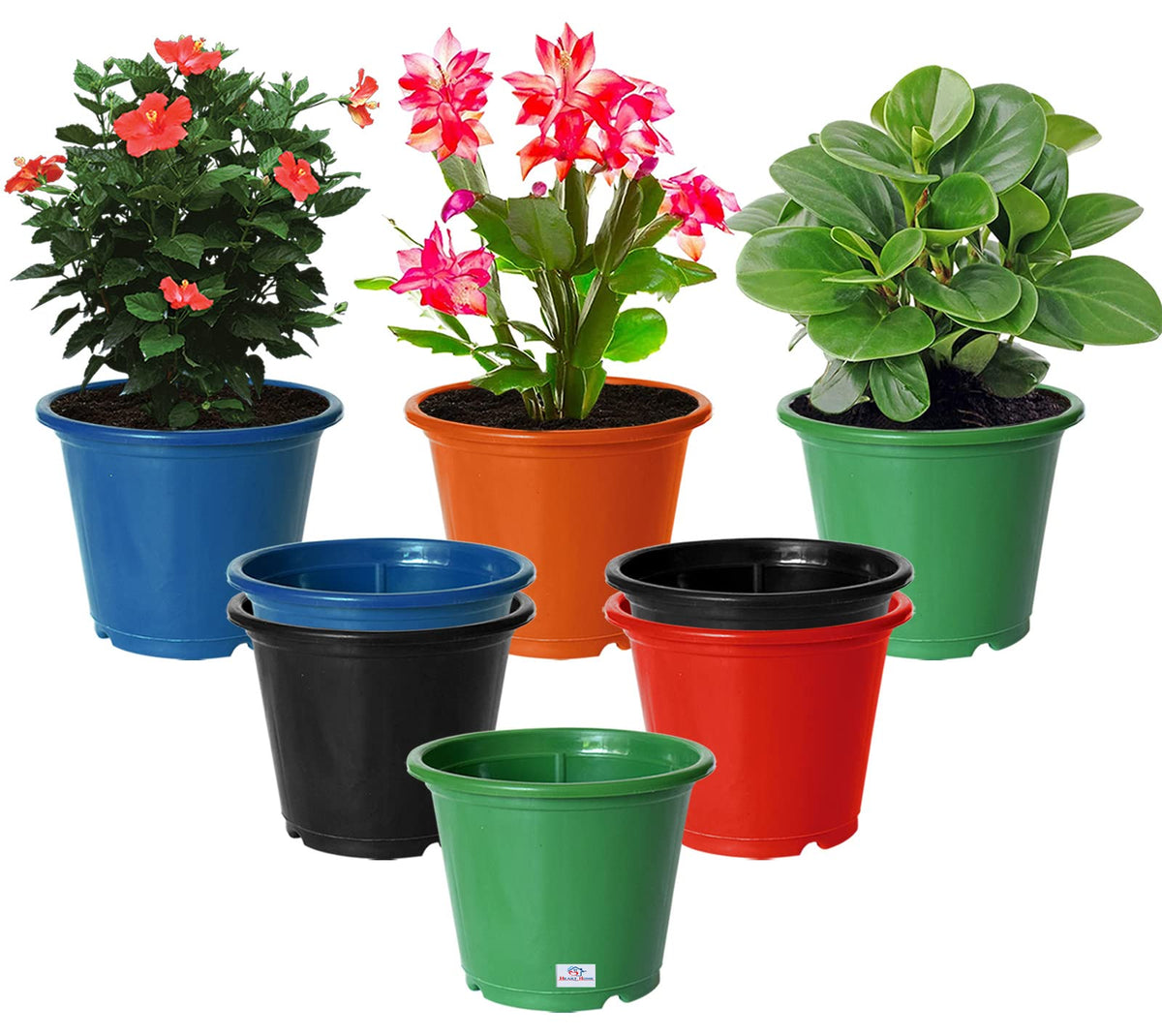 Heart Home Durable Plastic Flower Pot|Gamla for Indoor Home Decor & Outdoor Balcony,Garden,6"x5",Pack of 8 (Multicolor)