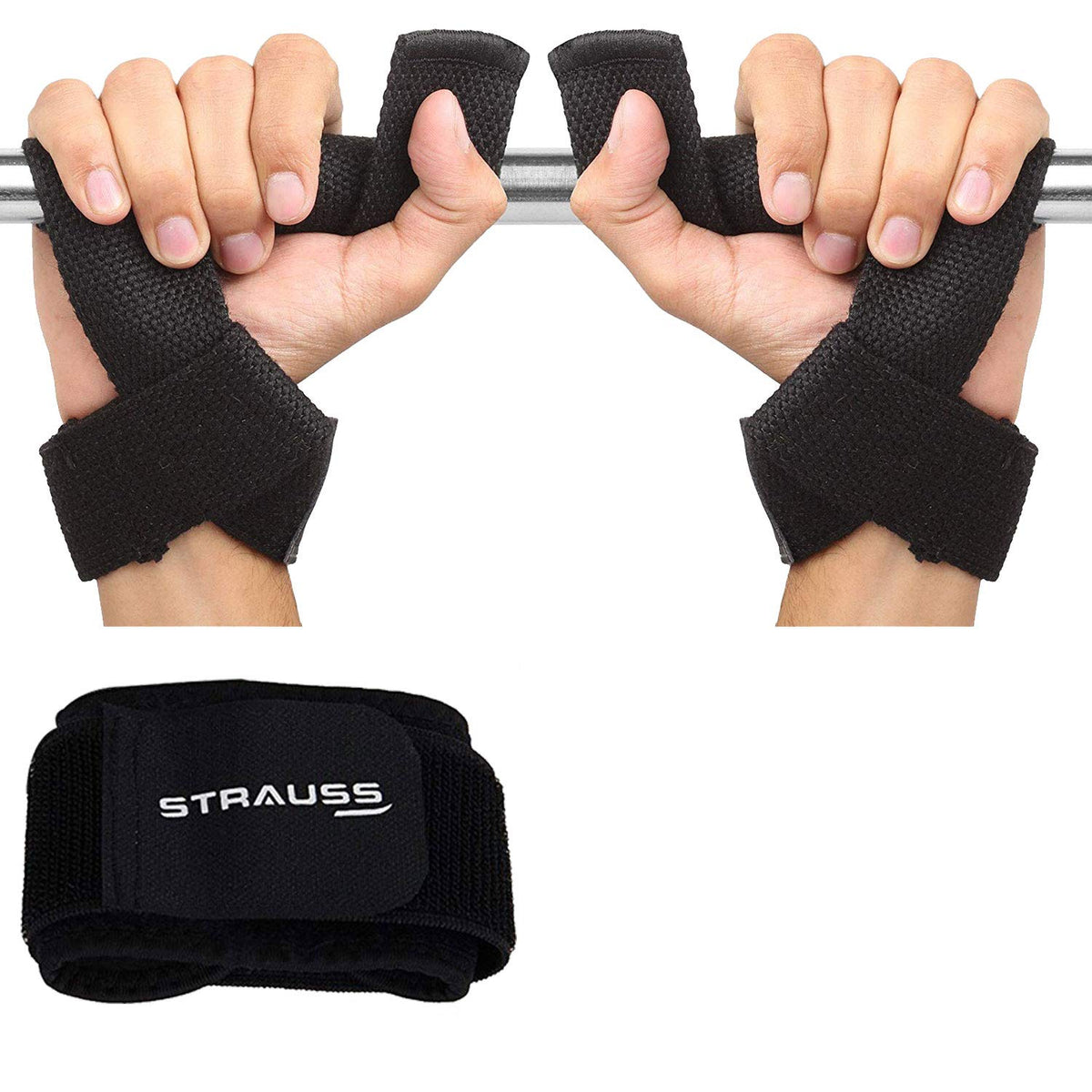 Strauss Wrist Support, Free Size (Black) and PT Cotton Gym Support, Pair (Black)