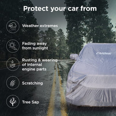 CarBinic Car Cover for Toyota Glanza 2022 Water Resistant (Tested) and Dustproof Custom Fit UV Heat Resistant Outdoor Protection with Triple Stitched Fully Elastic Surface | Grey with Pockets