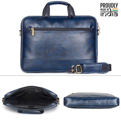 The Clownfish Biz Faux Leather 14 inch Laptop Messenger Bag Briefcase (Blue)