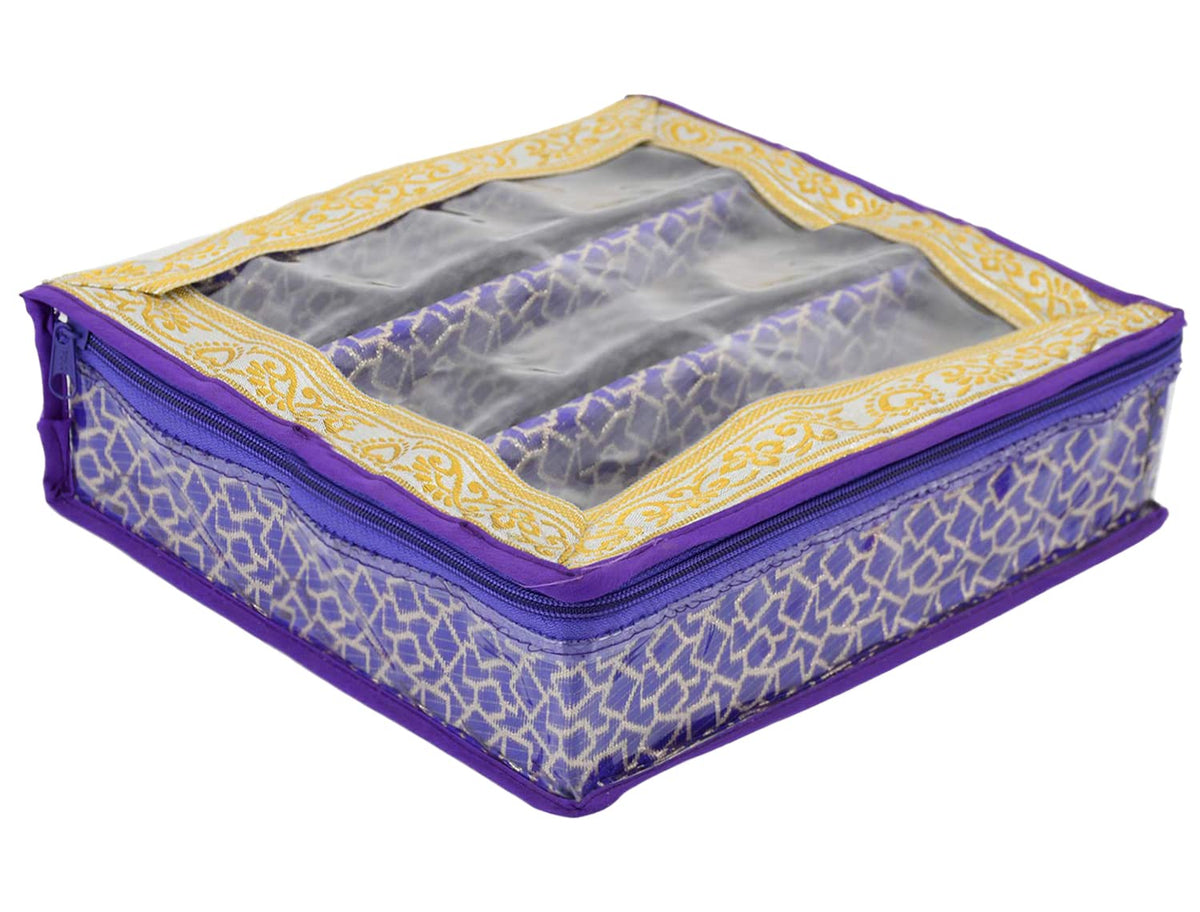 Heart Home Multipurpose Multi Saqare Design Laminated 3 Rod Bangle Box/Organizer/Case With Tranasparent Top (Purple)-47HH0345