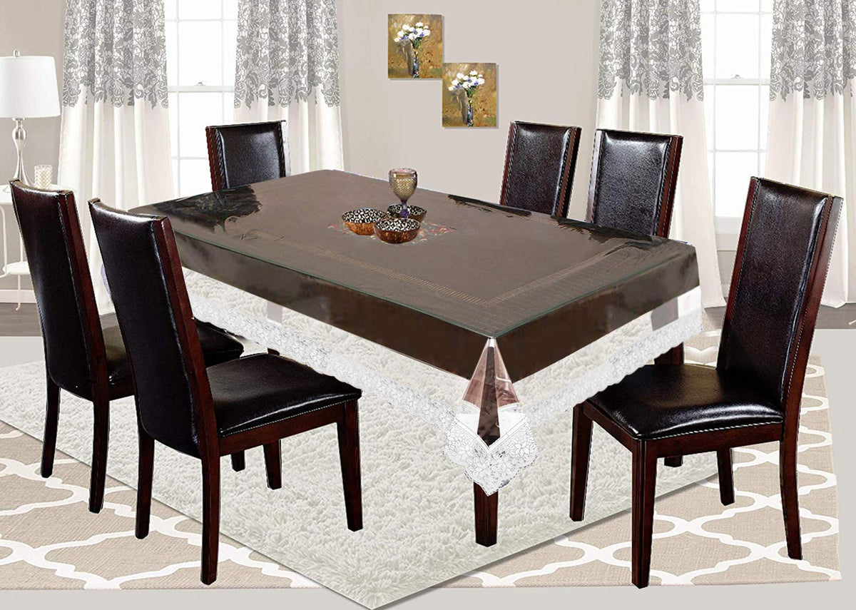 Kuber Industries Transparent White Lace PVC 6 Seater Dining Table Cover 60"x90"(White Lace) CTKTC33815