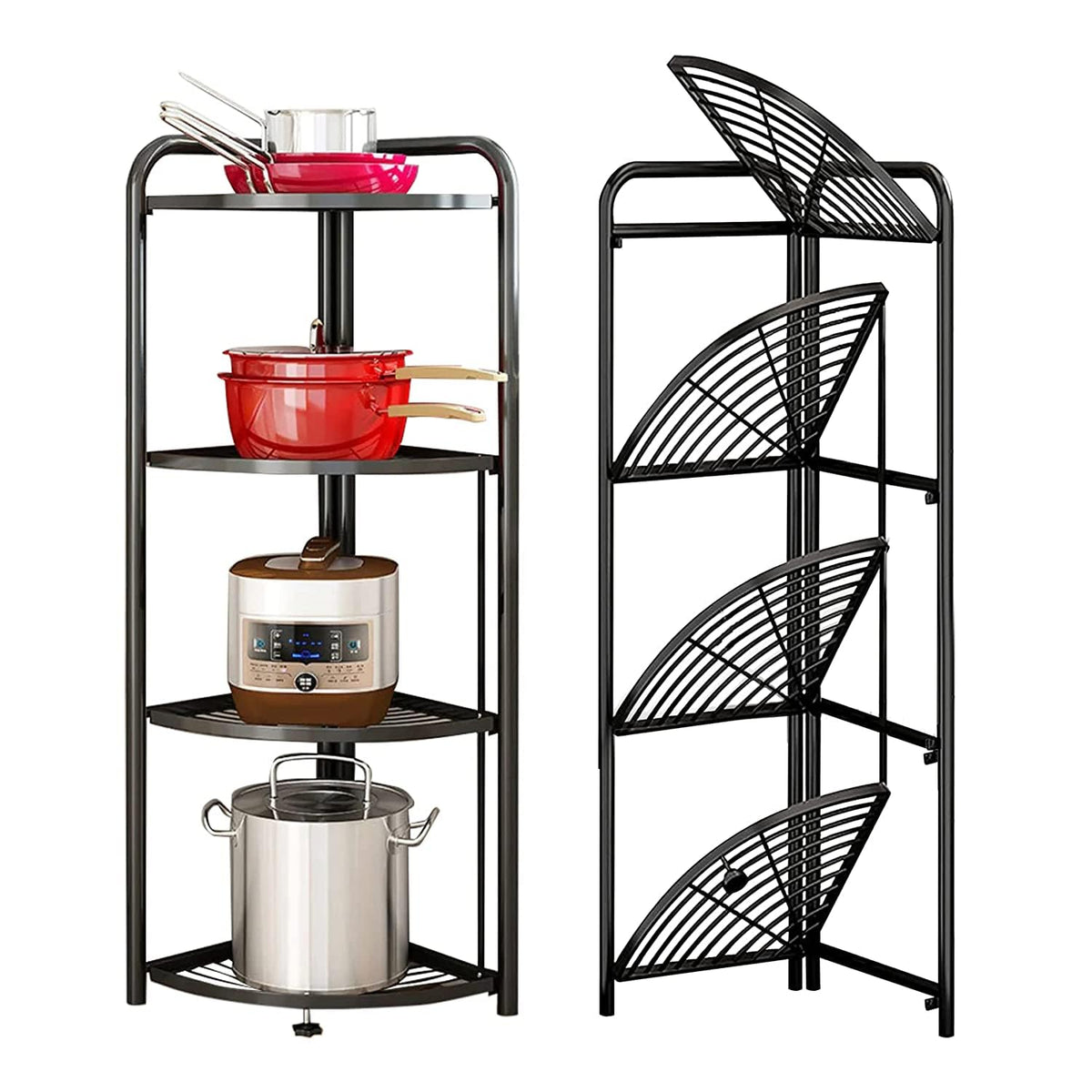 Primax GI Metal 4 Tier Multipurpose Kitchen Corner/Shelf/Storage Rack/Organizer with PVC Pad for Kitchen (Black)