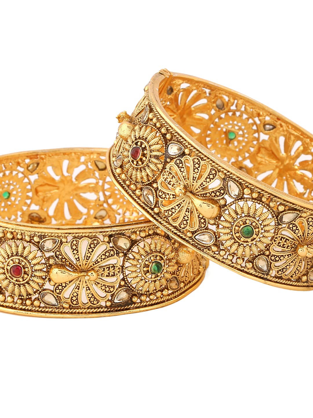 Yellow Chimes Bangles for Women Gold Toned Crystal Studded Peacock Designed Set of 2 Bangles for Women and Girls