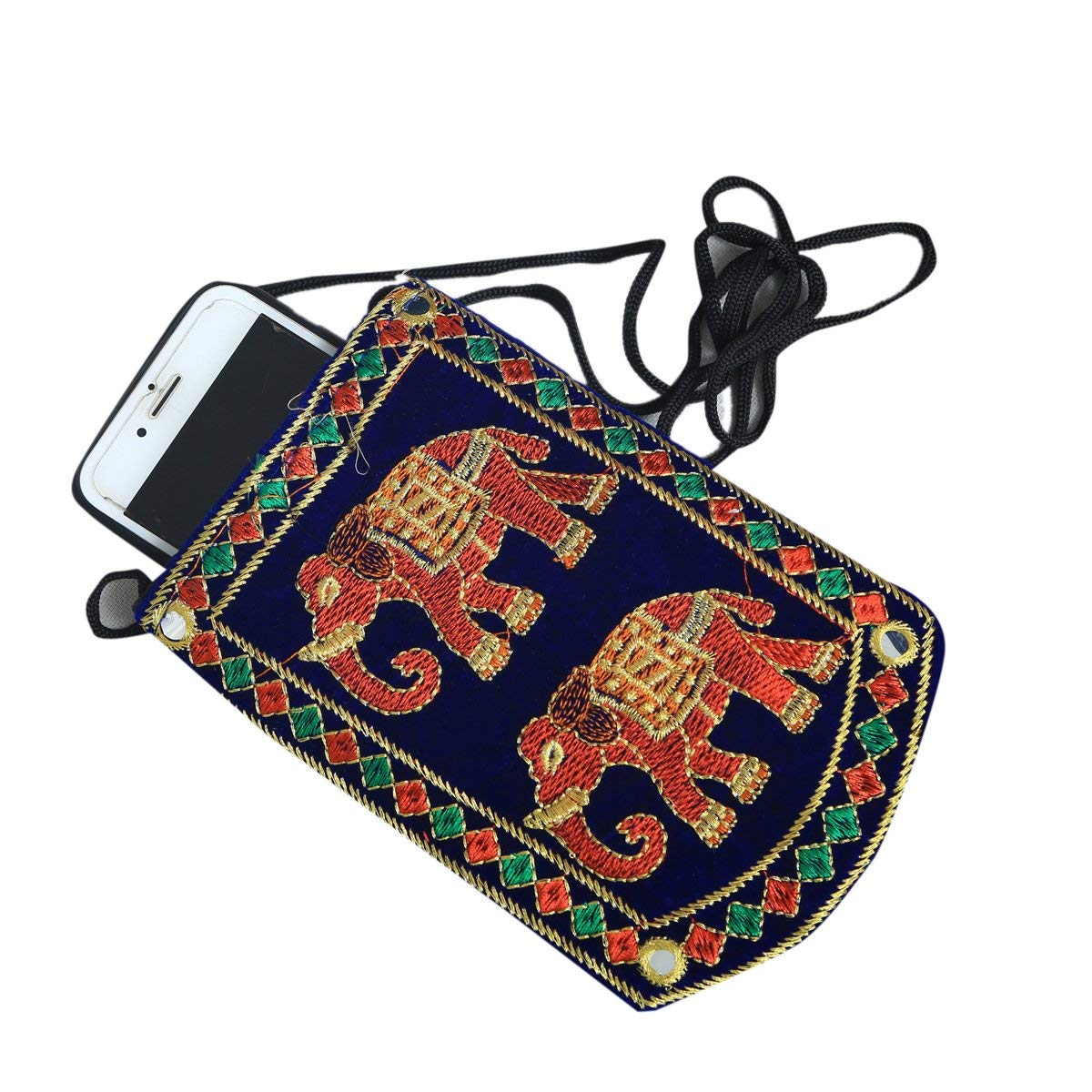 Kuber Industries Designer Embroided Velvet Phone Pouch Cover with Purse Pocket and Sari Hook