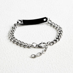 Yellow Chimes Bracelet for Men Stainless Steel Silver Chain Black Tag with Crystal Unisex Bracelet for Men and Women