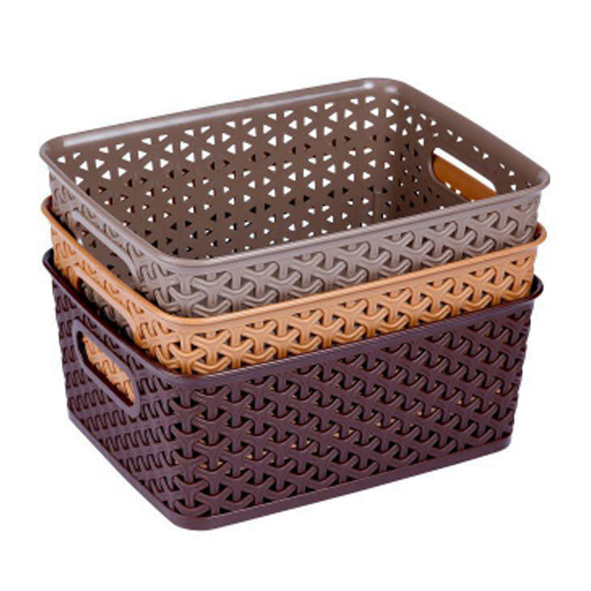 Kuber Industries Plastic 3 Pieces Extra Small Size Multipurpose Solitaire Storage Basket with Lid (Multicolour) - CTKTC23262