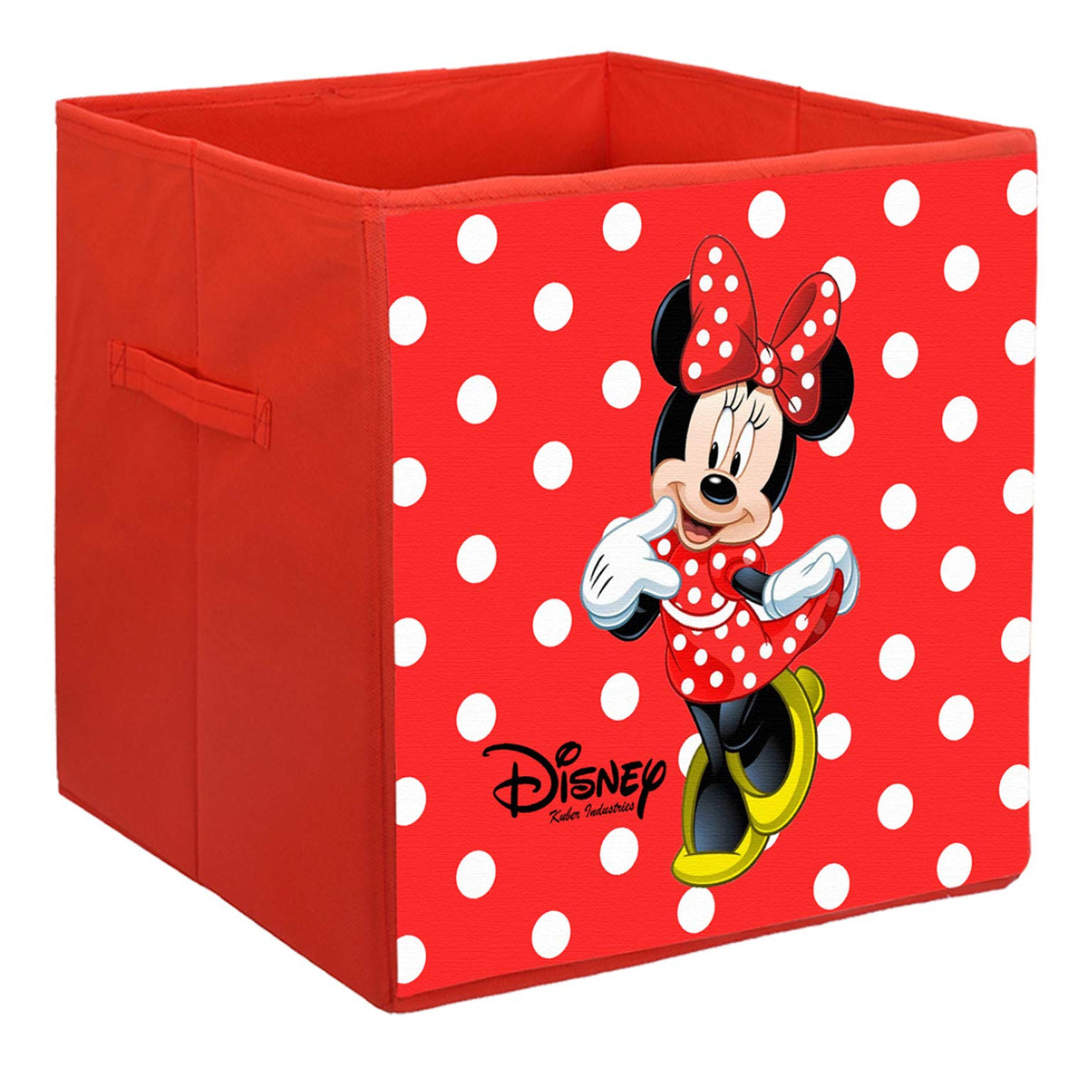 Kuber Industries Disney Minnie Print Flodable Storage Box|Drawer Storage and Cloth Organizer|Storage Box for Toys|Storage Box Gor Clothes|Shoes Storage Box with Handle (Red), Non-Woven