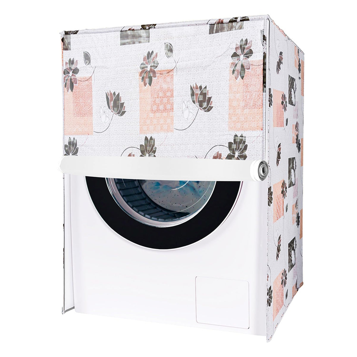 Kuber Industries Washing Machine Cover | Brown Flower Print Washing Machine Cover | PVC Front Load Washing Machine Cover | Cream