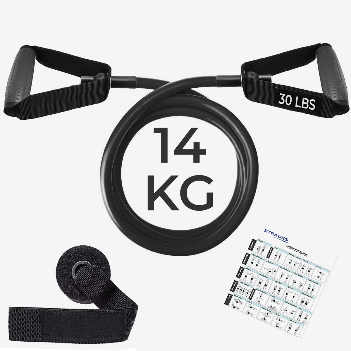 Strauss Single Resistance Tube | Door Anchor for Exercise & Stretching | Gym Equipment for Strength Training, Home Gym Workouts with Carry Bag | 13 Kg,(Black)