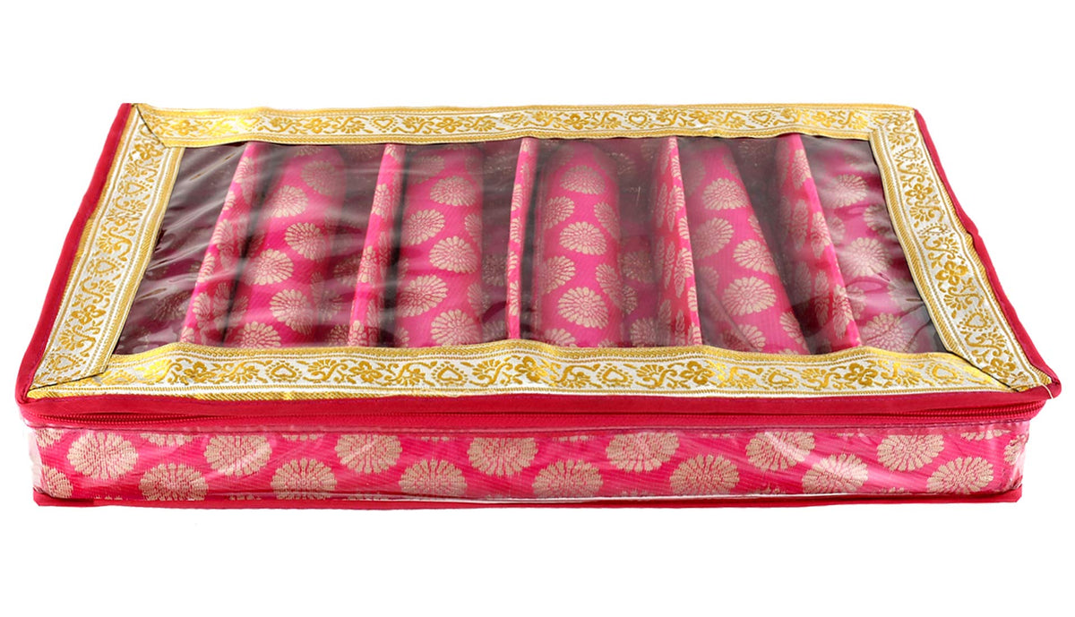 Kuber Industries Carry Design Brocade Hardboard Six Rod Bangle Box (Pink) -CTKTC38805