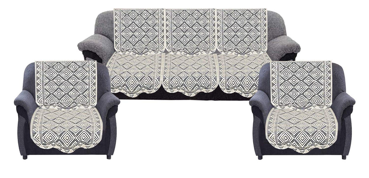 Kuber Industries Rectangular Design 6 Piece Cotton Sofa Cover Set, Cream