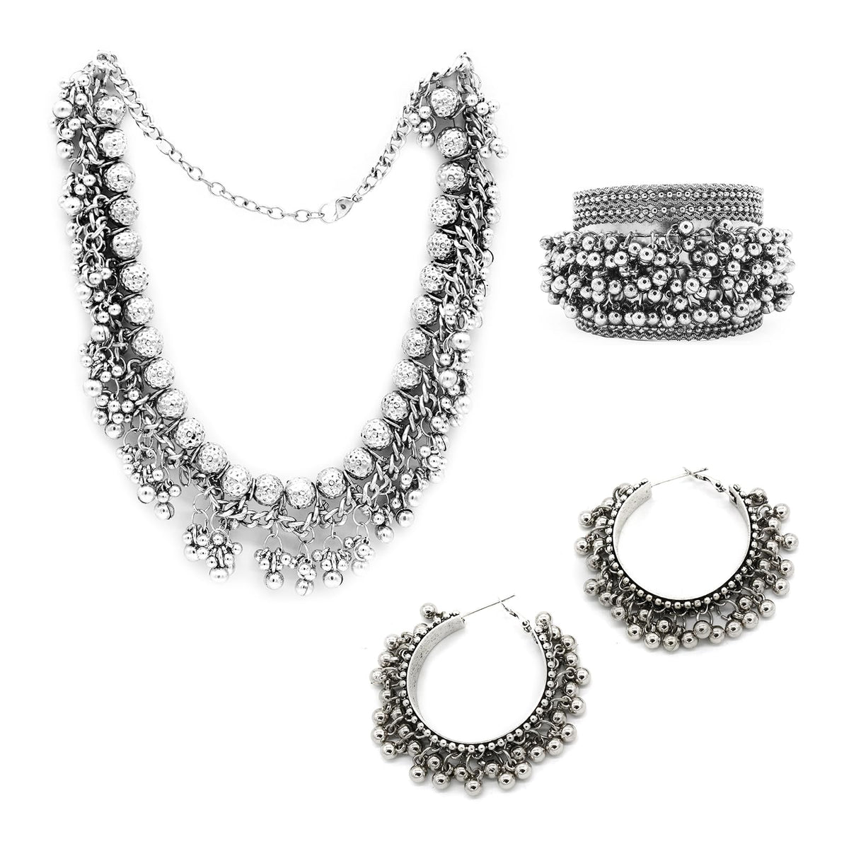 TEEJH Amisha Silver Oxidized Ghungroo Jewelry Gift Set