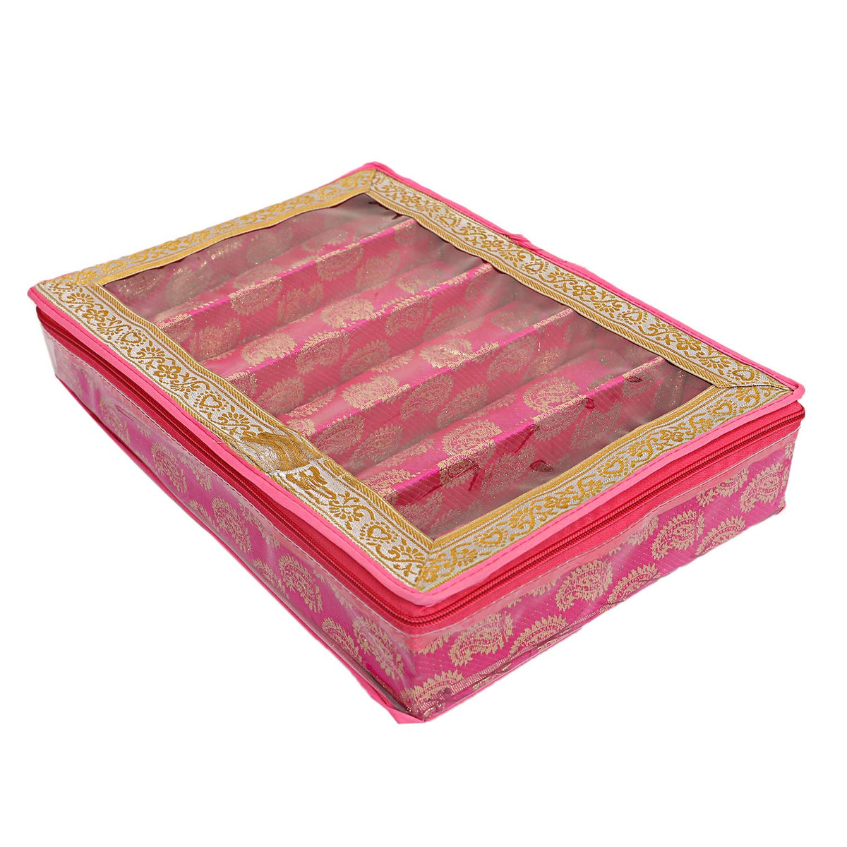 Kuber Industries Brocade Hardboard 5 Rod Bangle Box (CTKTC0651, Pink, Standard)