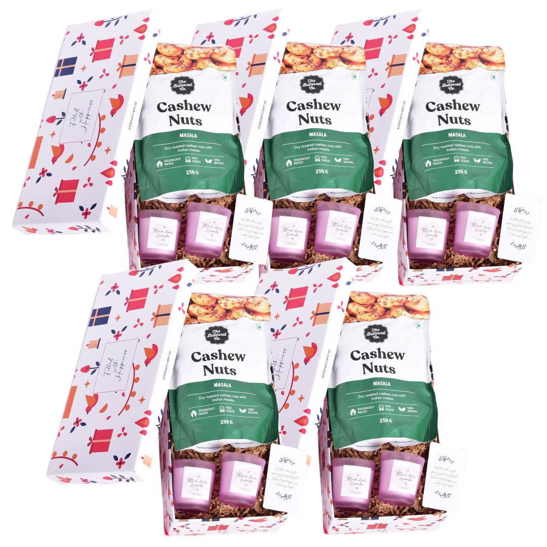 Gleevers Corporate Gifts for Employees |Pack of 3 with Cashew (250 gm) & 2 Lavender Candle (60 gm each)|Wedding Return Gifts Wholesale, Return Gift for House Warming Party, Kitty Party Return Gifts