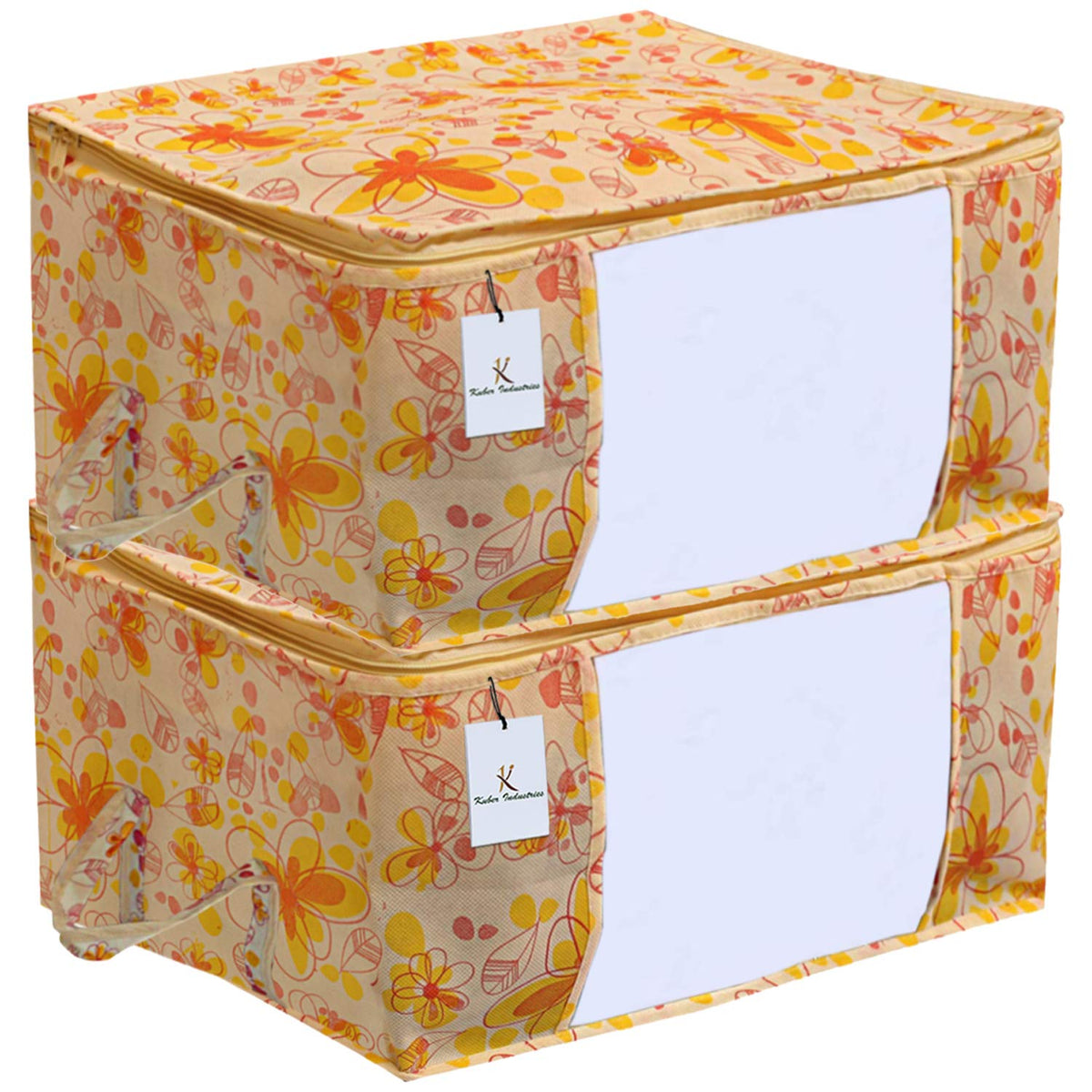 Kuber Industries Rectangular Flower Print Underbed Storage Bag, Organizer, Blanket Cover - Set of 2 (Red, Extra Large Size)