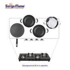 Surya Flame Lifestyle Gas Stove 4 Burners Glass Top | Powder Coted Black Body | LPG Stove with Jumbo Burner | Rust Free With Anit Skid Legs - 2 Years Complete Doorstep Warranty(Pack of 2)