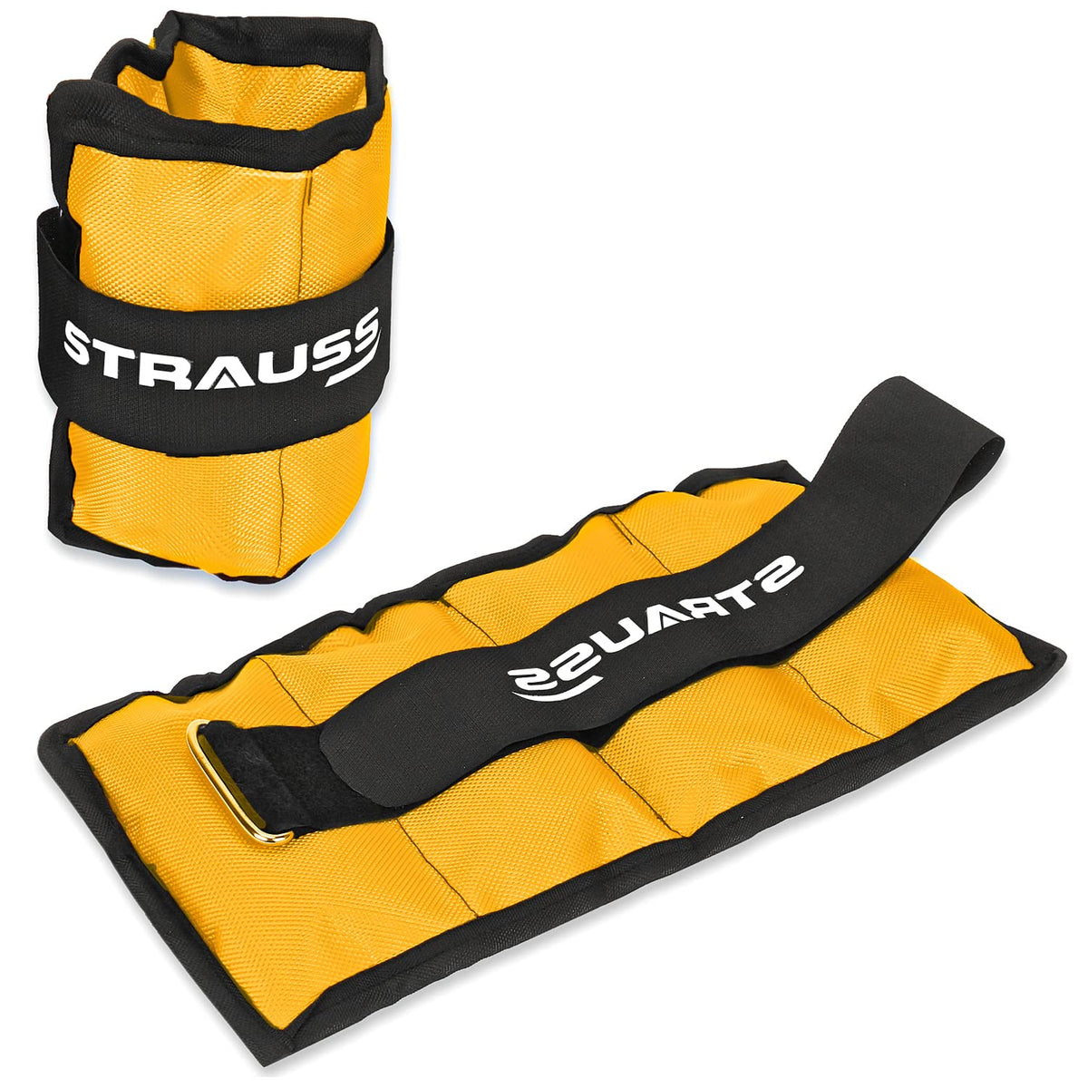 Strauss Adjustable Ankle/Wrist Weights 1 KG X 2 | Ideal for Walking, Running, Jogging, Cycling, Gym, Workout & Strength Training | Easy to Use on Ankle, Wrist, Leg, (Yellow)