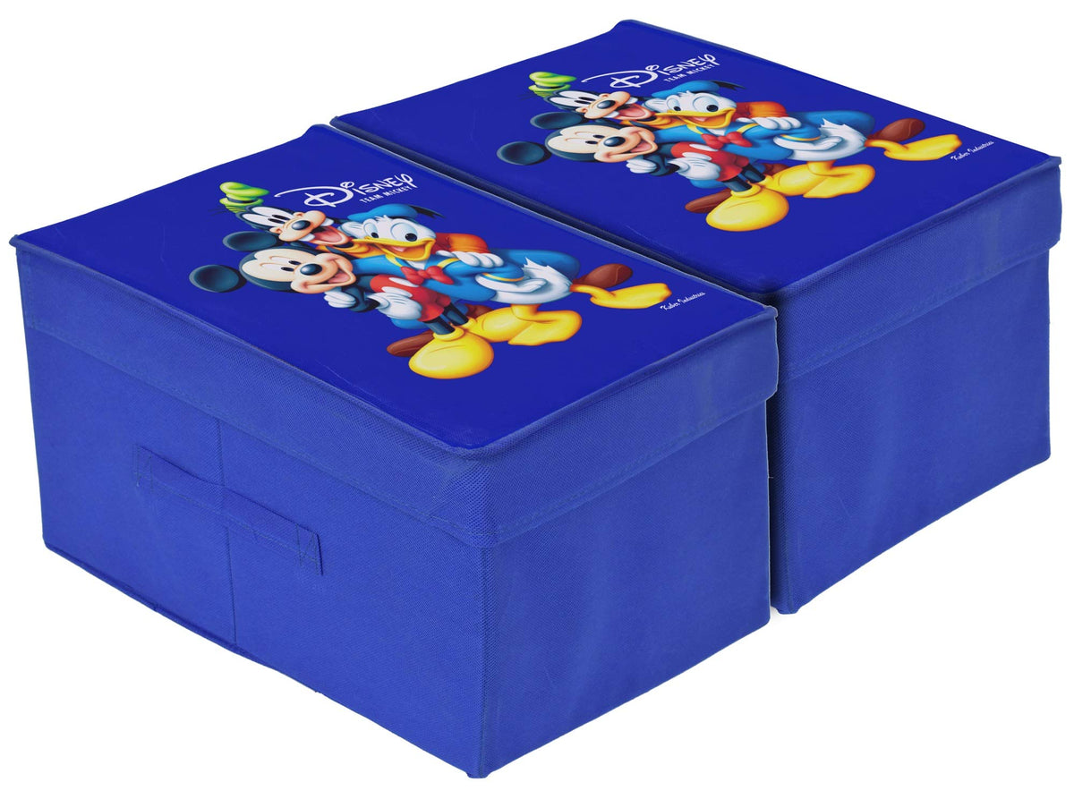 Kuber Industries Disney Tram Mickey Print Non Woven 2 Pieces Fabric Foldable Shirt Cover Storage Organizer Box with with Lid, Extra Large (Royal Blue)-KUBMART1726