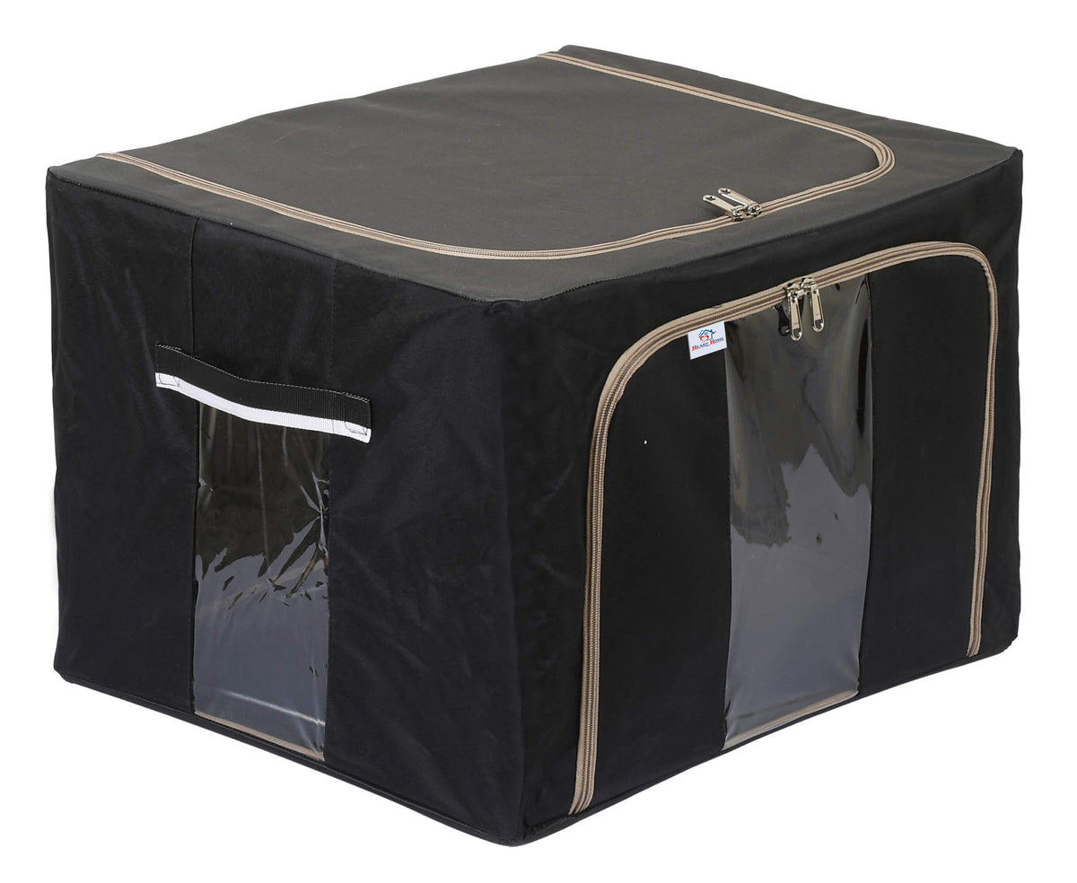 Heart Home Living Box - Wardrobe Organizer, Cloth Storage Bags with Zip - 66 Litre,Black & Grey (F_26_HEARTH016905)
