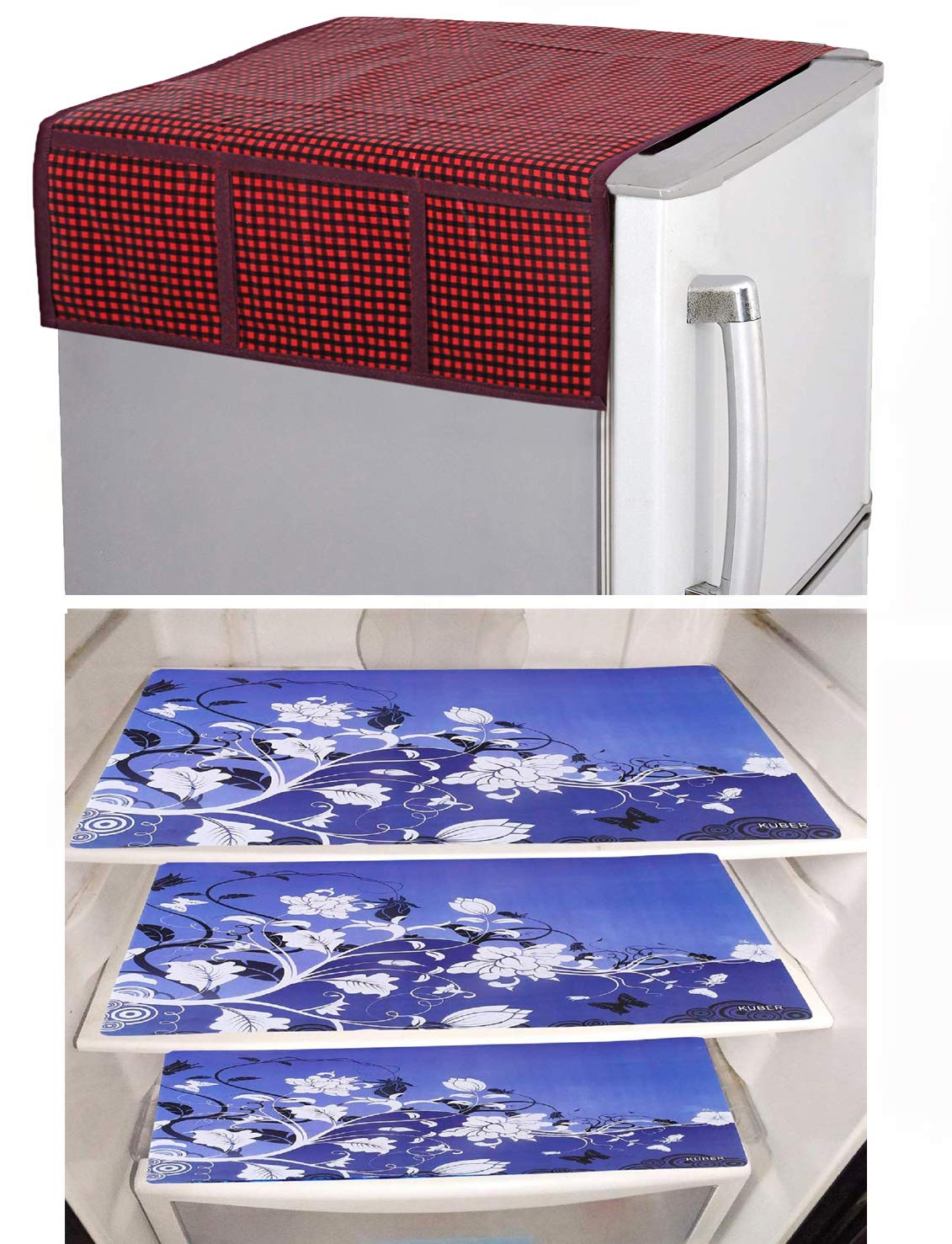 Kuber Industries PVC 3 Pieces Fridge Mats and 1 Piece Fridge Top Cover (Maroon)-CTKTC32805