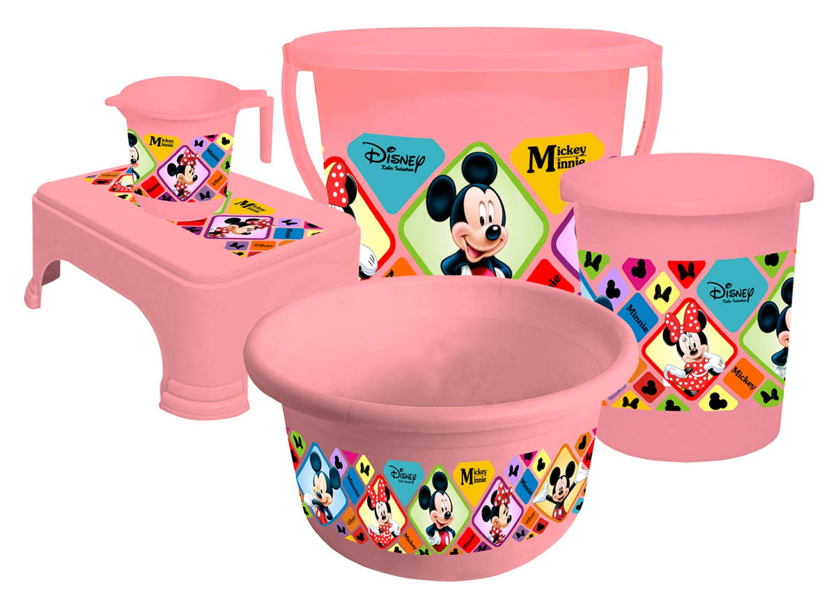 Kuber Industries Disney Mickey Minnie Print 5 Piece Bathroom Set (Pink)-KUBMARTS15274 -HS_35_KUBMARTS17962