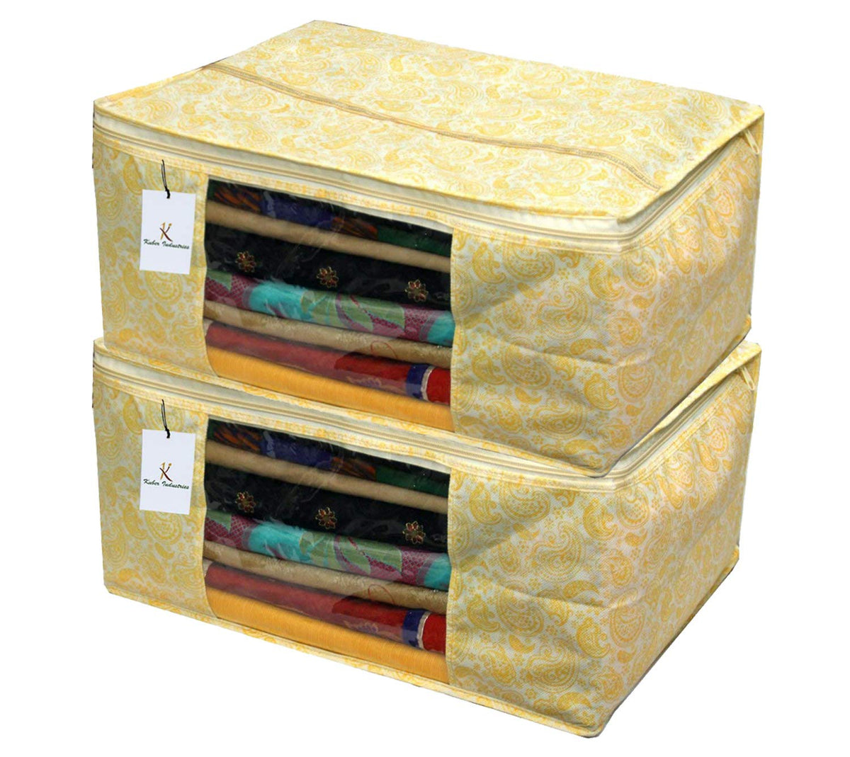 Kuber Industries 2 Piece Non Woven Saree Cover Set, Gold,Large Size -CTKTC6359