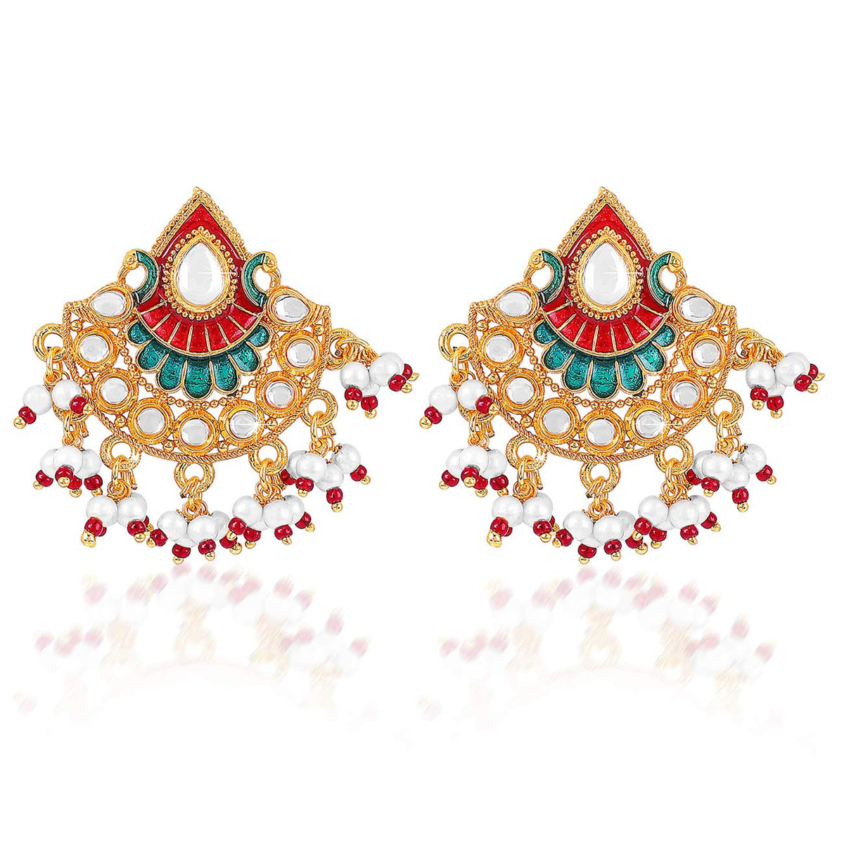 Yellow Chimes Ethnic Traditional Kundan Studded Pearl Meenakari ChandBali Earrings for Women and Girls