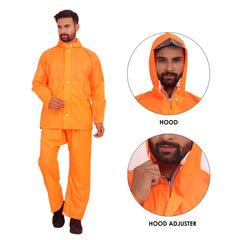 THE CLOWNFISH Rain Coat for Men Waterproof for Bike Raincoat for Men with Hood. Set of Top and Bottom. Classic Series (Orange, Large)