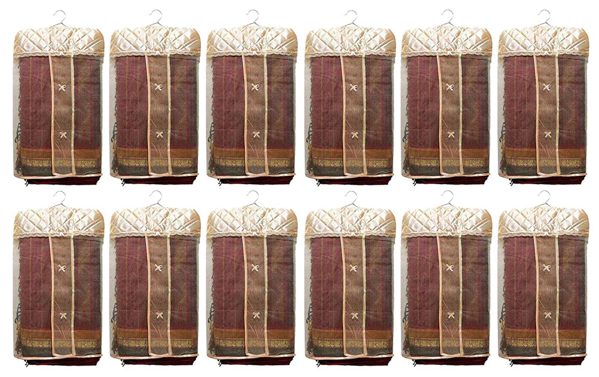 Kuber Industries Satin 12 Pieces Hanging Saree Cover Set (Peach)-CTKTC13511