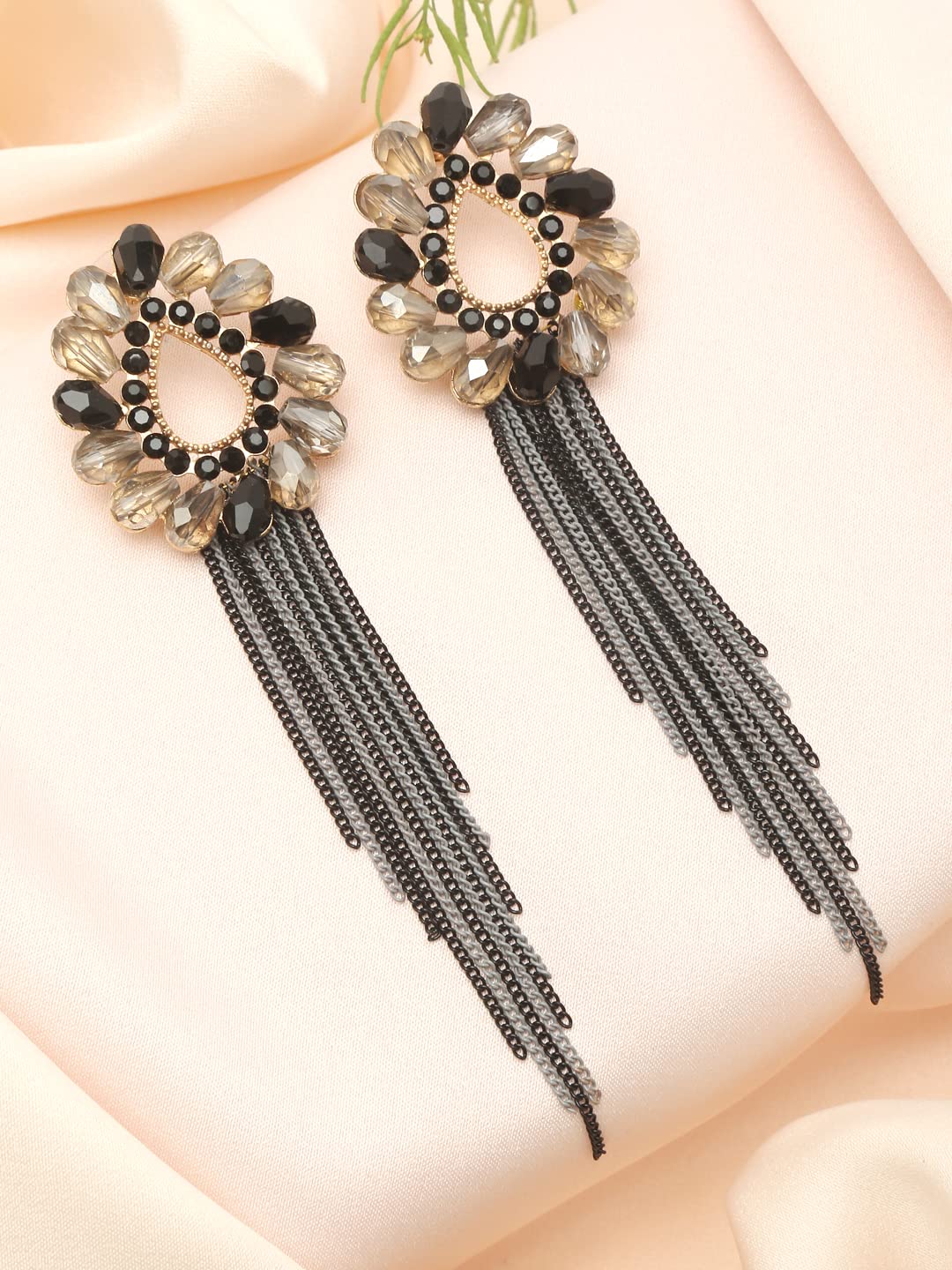 Tassel gold plated black crystal earrings at ₹1200 | Azilaa