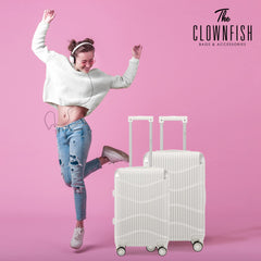 THE CLOWNFISH Combo of 2 Ballard Series Luggage ABS & Polycarbonate Exterior Suitcases Eight Wheel Trolley Bags with TSA Lock-White (Medium 65 cm-26 inch, Small 55 cm-22 inch)