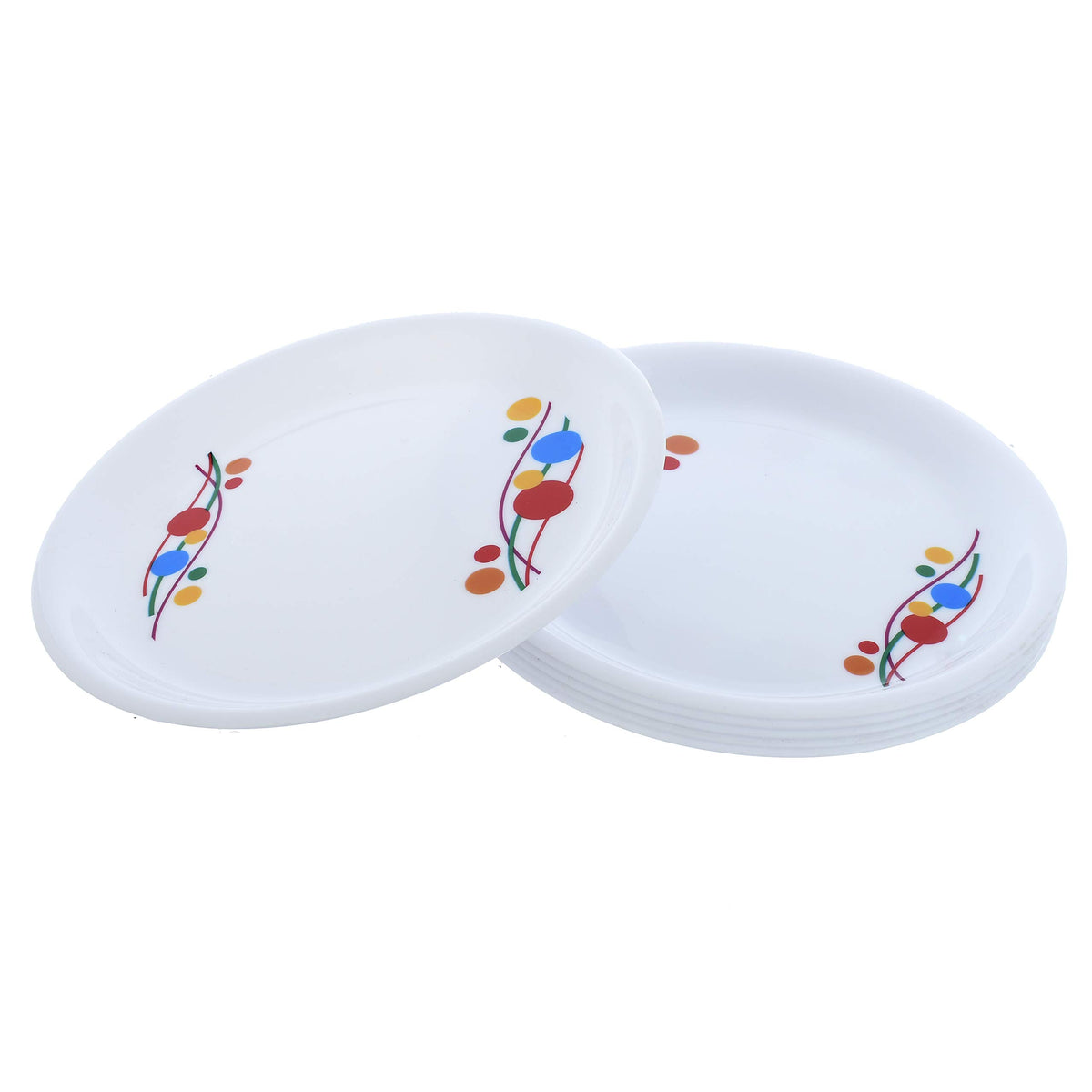 Kuber Industries Printed Small Round 6 Pieces Unbreakable Virgin Plastic Microwave Safe Dinner/Serving Plates (White) - (CTLTC044422)