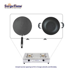 Surya Flame Ultimate LPG Gas Stove 2 Burners Manual Ignition with Stainless Steel Pan Support | 2 Years Complete Doorstep Warranty
