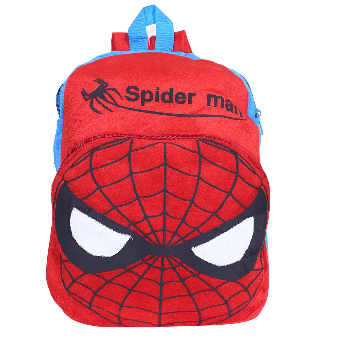 Kuber Industries Marvel Spiderman Plush Backpack|2 Compartment Stitched Velvet School Bag|Durable Toddler Haversack for Travel,School with Zipper Closure (Blue)