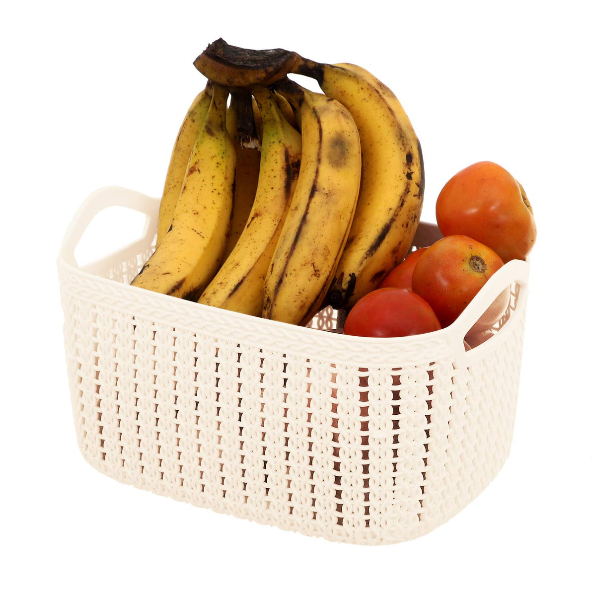 Kuber Industries Plastic Multipurpose Large Size Flexible Storage Baskets/Fruit Vegetable Bathroom Stationary Home Basket with Handles (Cream) -CTKTC42900