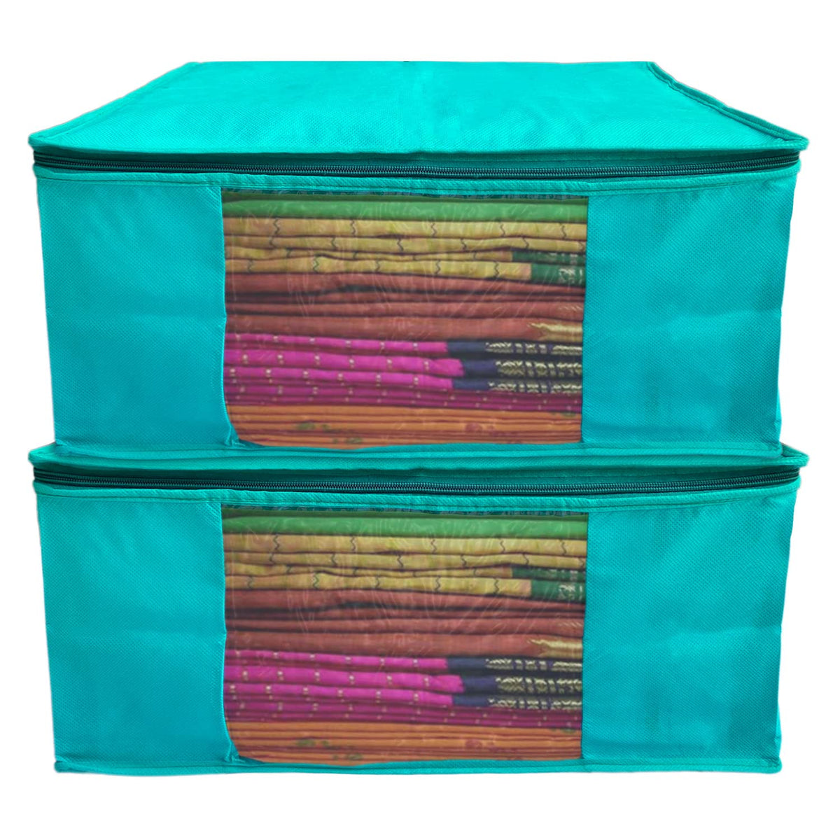 Kuber Industries Non-Woven Wardrobe Organizer/Cover/Storage Bag For Store Saree, Lehenga, Suit, Dress, Clothes- Pack of 2 (Blue)