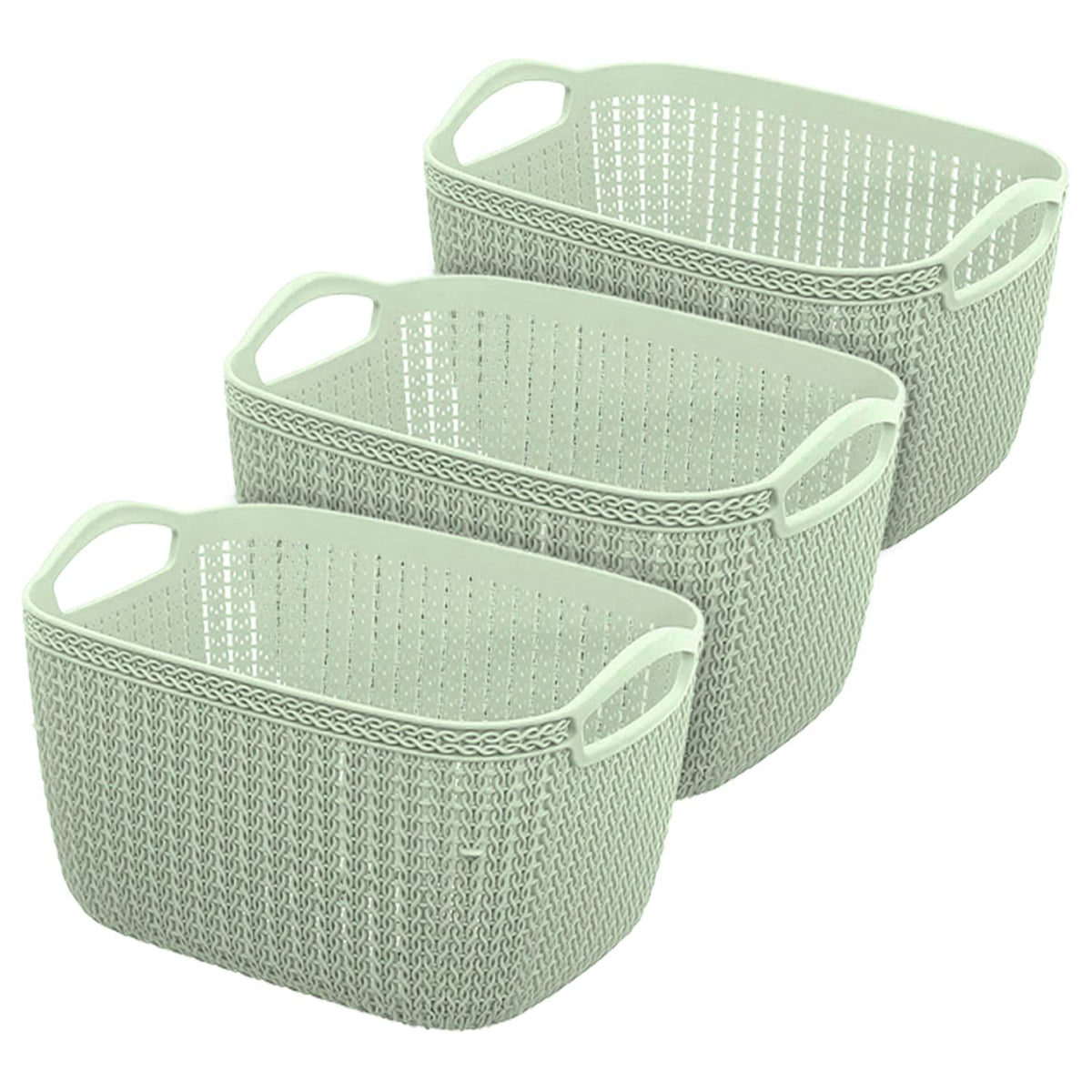 Kuber Industries Q-5 Designer Plastic Storage Basket For Store Fruits, Vegetables, Magazines, Cosmetics, Stationary Pack of 3 (Green)-50KM01626