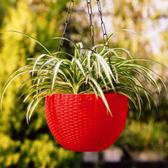 Kuber Industries Plastic Hanging Flower Pot for Balcony & Railing Set of 5 (Red)-20x20x59 cm
