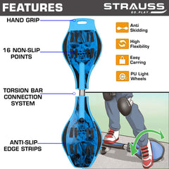 Strauss Bronx SF Waveboard/Caster Board/Balancing Board/Heavy Duty Skateboard with 360-degree Caster Wheels | Lightweight with Illuminating ABEC 7 Premium PU Wheels 