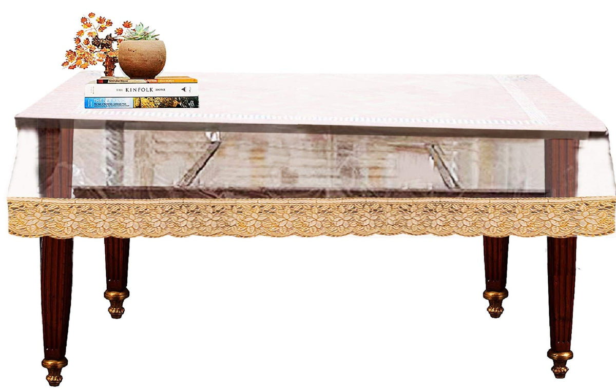 Kuber Industries Transparent Golden Lace PVC 4 Seater Center Table Cover 60"x40"(Golden Lace ) CTKTC33798