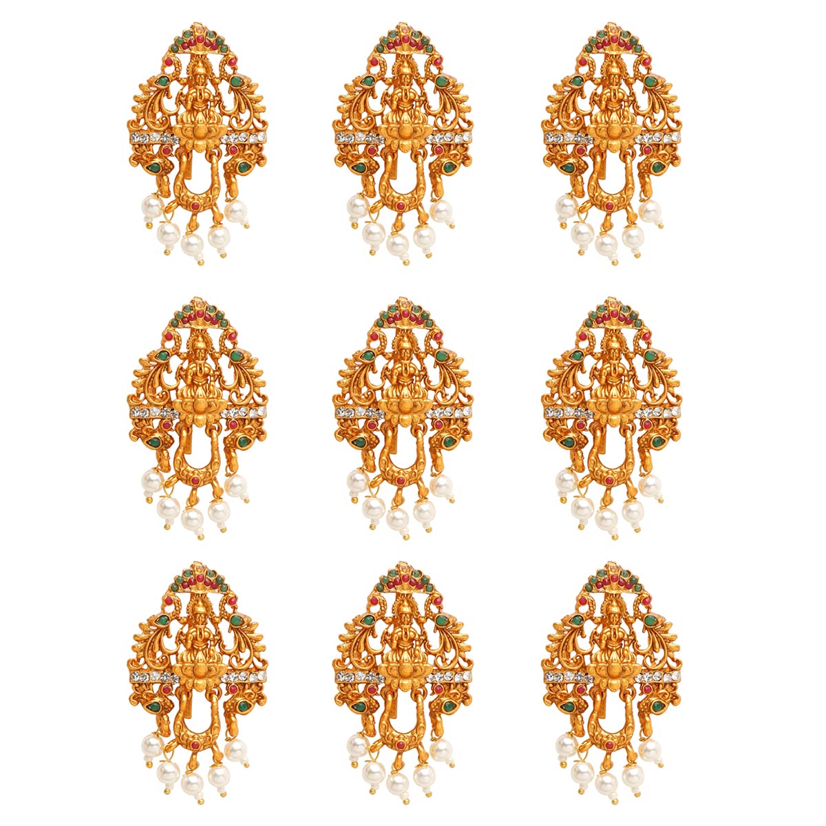 Yellow Chimes Jadai Billai for Women 9 Pcs Gold Plated Red Crystal Studded Beads Drop Choti Jadai Billai Hair Pin Bridal Hair Brooch Hair Jewellery for Women and Girls