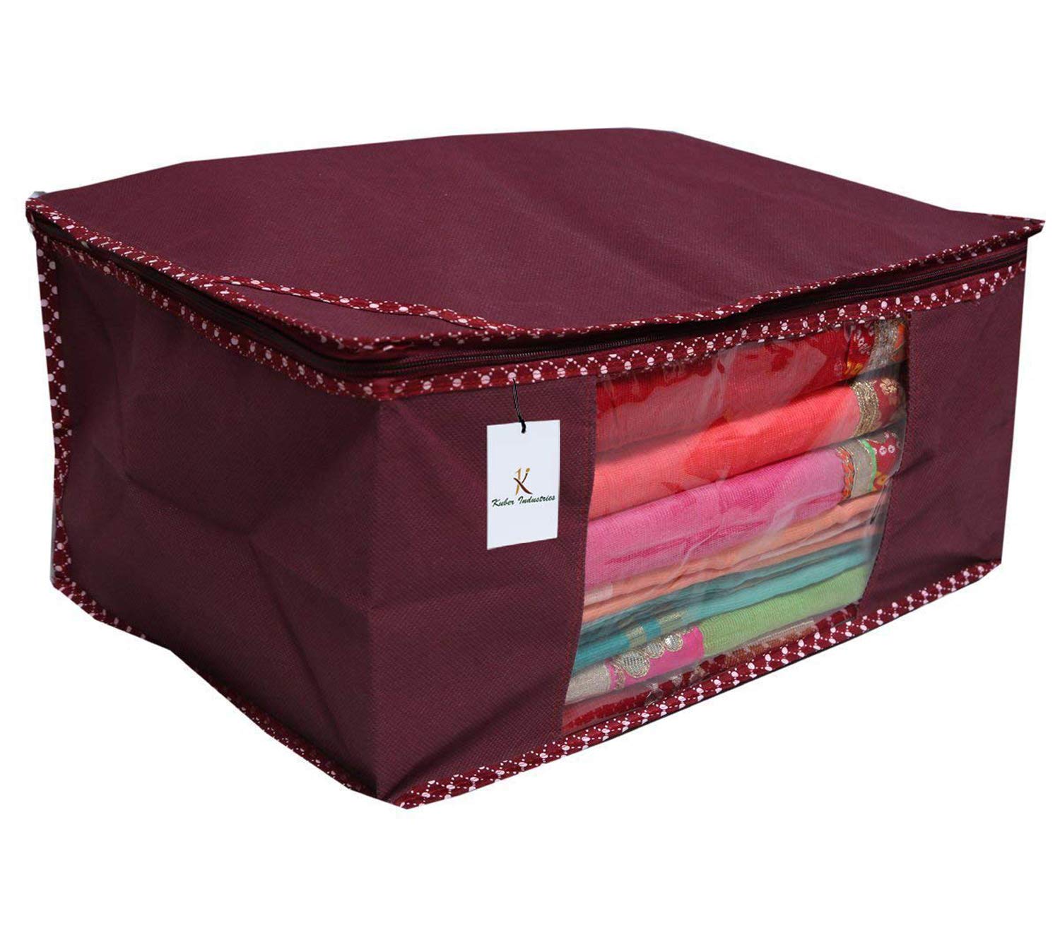 Kuber Industries 6 Piece Non Woven Fabric Saree Cover Set with Transparent Window, Extra Large, Maroon-CTKTC31865