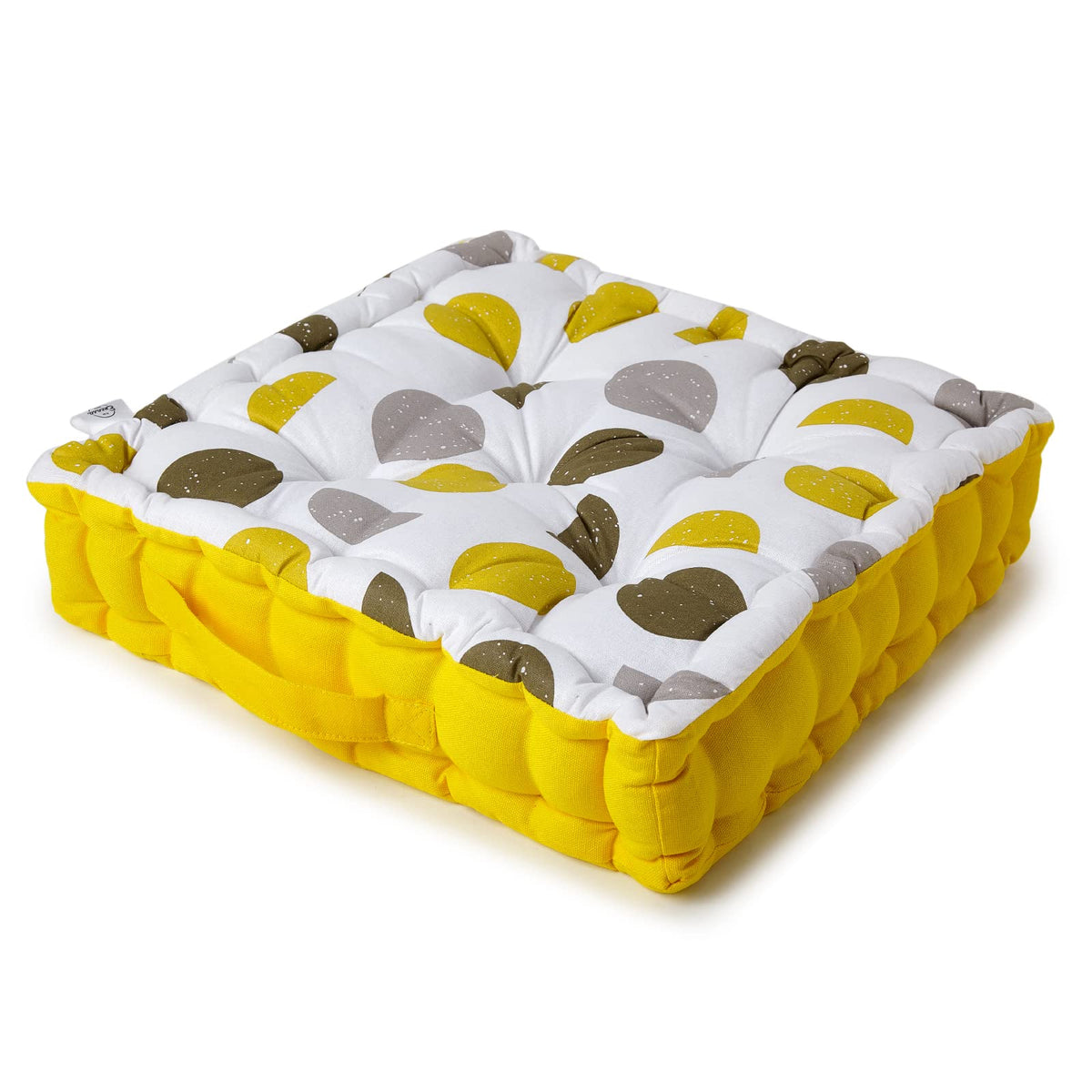 Encasa Homes Square Floor Cushions 50x50x10 cm - Yellow Moon | Printed Cotton Fabric with Micro-Fiber Filling | Ideal Size for Seating | Meditation Yoga Pooja Guests Living Room Bedroom