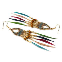 Yellow Chimes Tassel Earrings for Women Multicolor Feathers Gold Plated Long Tassel Earrings for Women and Girls